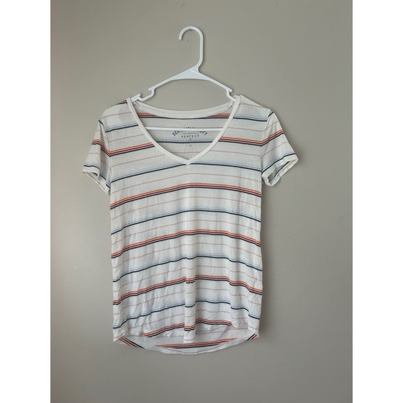 Aeropostale Seriously Soft Perfect V-Neck Striped Tee Shirt Women's XS - Picture 1 of 4